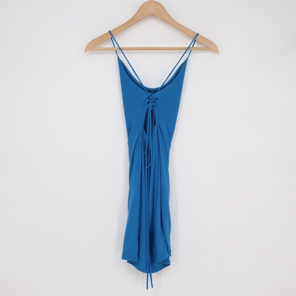 Spring Haze Blue Cowl Neck Lace Up Back Bodycon Mini Dress Small - Picture 5 of 6